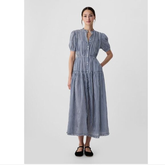 NEW Gap x Doen Blue Gingham Button Front Dress Sz M - Picture 1 of 10